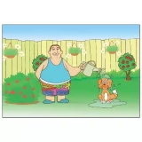 Funny Custom Optometry Reminder Cards – A man watering a cat – OPT212PCC